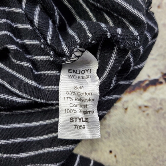 Michael Stars Black Gray Striped Midi Dress Side Slit High Neck Bodycon Casual M - Picture 6 of 10